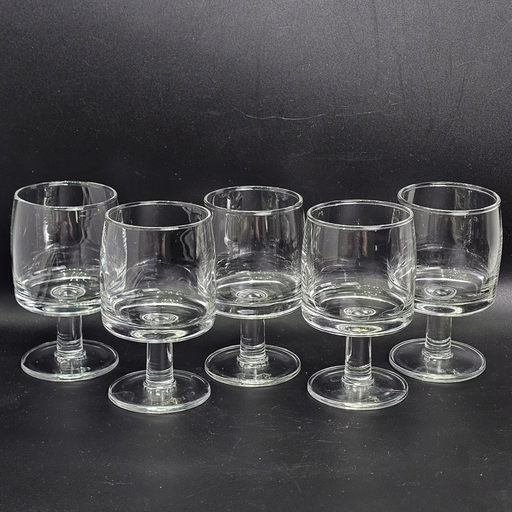 Vintage Clear Glass Cordial Liqueur Stemware Set of 5 Weighted Base 3.75" MCM